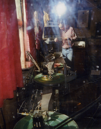 Peter King in his hand-lathed record workshop 